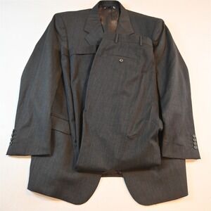 Vtg Italy Cezani Y2K Boxy 2000s 44R 38x32 Gray 100% Wool Mens Jacket Pants Suit